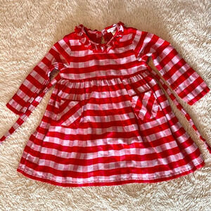 Sweetdil red and white plaid check high collar neck long sleeve dress 4T